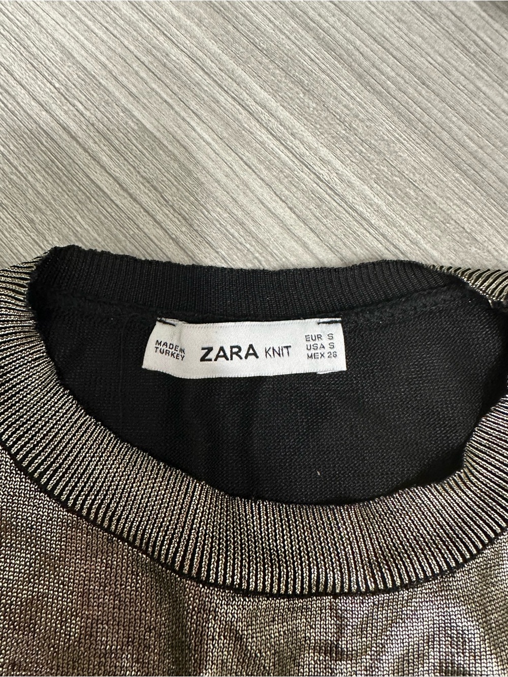 ZARA Metallic Gold Crewneck Sweater - Shimmer Knit - Picture 2 of 3